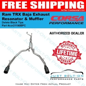 Corsa 2021-2024 Ram TRX Baja Exhaust Resonator & Muffler Delete Black Tips Corsa 2021-2024 Ram TRX Baja Exhaust Resonator & Muffler Delete Black Tips