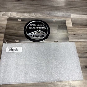JEEP TRAIL RATED 4x4  Silver Mirror Stainless Steel License Plate 3D Raised Logo